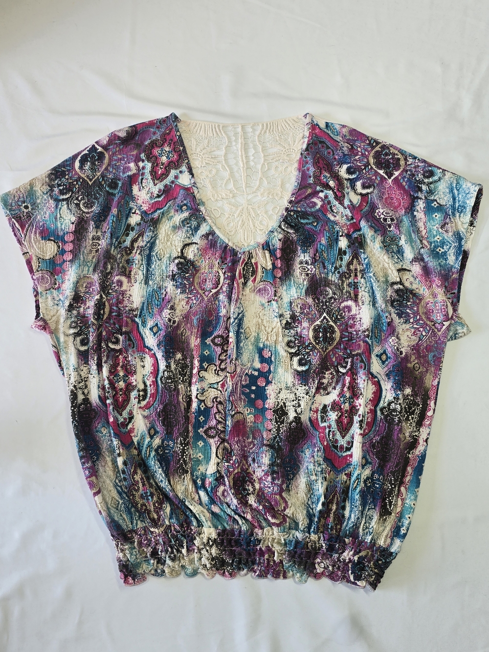 No Boundaries Purple Multi Paisley Lace Trim Blouse 3X 22W-24W